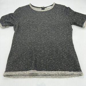 Cabi Coco Shell Short Sleeved Sweater Grey Speckled Top Size Large